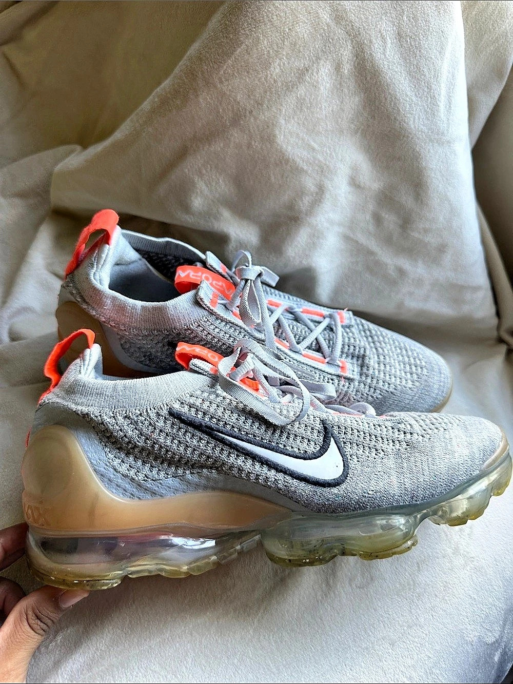Nike Air VaporMax 2021 Flyknit "Neon" Gray & Orange US 8 Sneakers